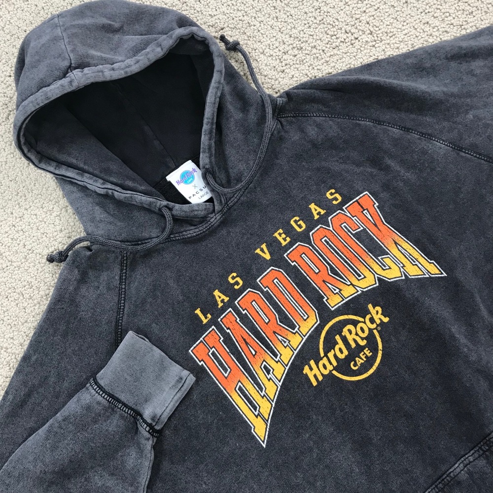 Hard Rock Cafe x PacSun Las Vegas Acid Wash Hoodie Large Charcoal Grey Cotton